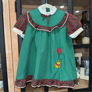Vintage Winnie The Pooh embroidered dress toddler girl ruffle plaid balloon